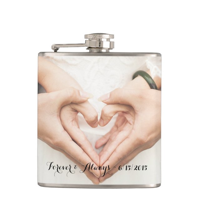 Personalized Wedding Photo Forever & Always Hip Flask (Front)