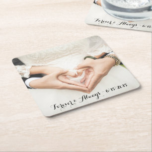 Personalized Wedding Photo Forever & Always Square Paper Coaster