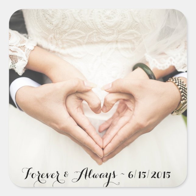 Personalized Wedding Photo Forever & Always Square Sticker (Front)