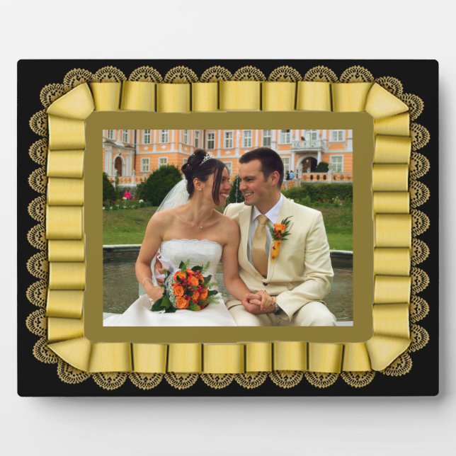 Personalized Wedding Photo Gold Lace Ribbon Frame (Front)