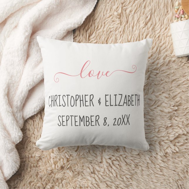 Personalized Wedding Photo Love Names & Date Gift Throw Pillow (Blanket)