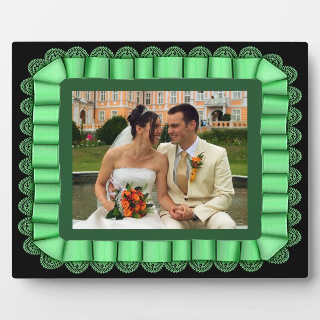 Personalized Wedding Photo Mint Lace Ribbon Frame (Front)