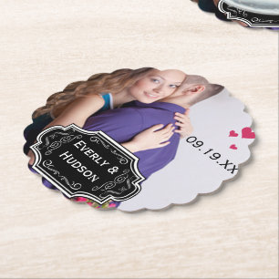 Personalized Wedding Photo Modern Chalkboard Paper Coaster