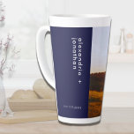 Personalized Wedding Photo Navy Blue Latte Mug<br><div class="desc">Savour your morning coffee or tea with this stylish and personalized Navy Blue Latte Mug. Featuring your favourite wedding photo with your names in a modern sans serif font on a navy blue banner, this latte mug is perfect for enjoying your daily cup of joe or giving as a thoughtful...</div>