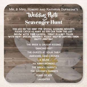 Personalized Wedding Photo Scavenger Hunt Square Paper Coaster