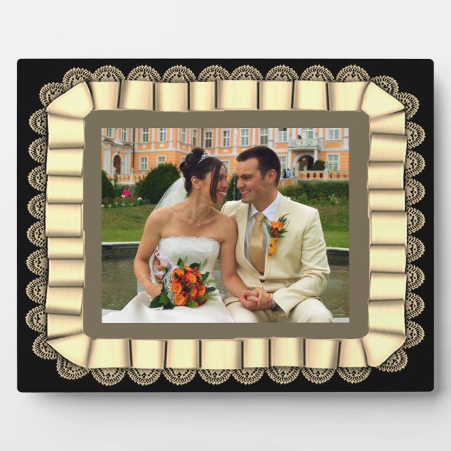 Personalized Wedding Photo Sepia Lace Ribbon Frame (Front)