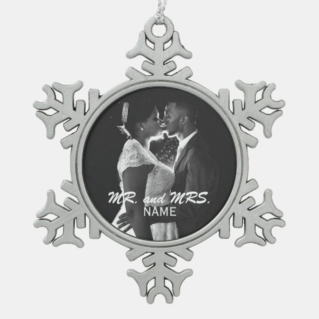 Personalized Wedding Photo Snowflake Ornament (Front)