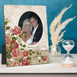 Personalized Wedding Photo Trellis Rose Vintage Plaque