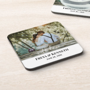 Personalized Wedding Photo With Love White Texts Coaster