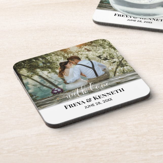 Personalized Wedding Photo With Love White Texts Coaster (Left Side)