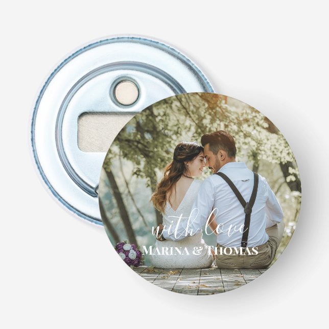 Personalized Wedding Photo With Modern Calligraphy Bottle Opener (Front)