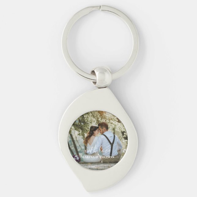 Personalized Wedding Photo With Modern Calligraphy Keychain (Front)