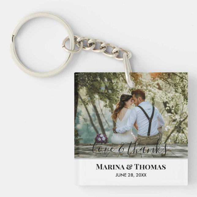 Personalized Wedding Photo With Modern Calligraphy Keychain (Front)