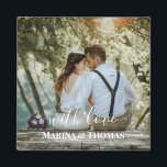 Personalized Wedding Photo With Modern Calligraphy Magnet<br><div class="desc">The design has white rectangular frame on the lower side and modern calligraphy texts which can be customized to your preference. Replace the picture in the centre with your own wedding photo. It will make a lovely custom made wedding favour gifts for your guests or for your own keepsake.</div>
