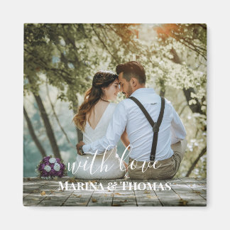 Personalized Wedding Photo With Modern Calligraphy Magnet