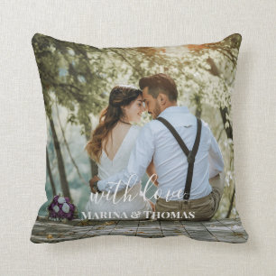 Personalized Wedding Photo With Modern Calligraphy Throw Pillow