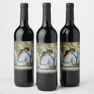 Personalized Wedding Photo With Modern Calligraphy Wine Label