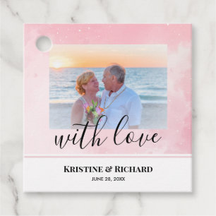Personalized Wedding Photo With Sparkly Baby Pink Favour Tags