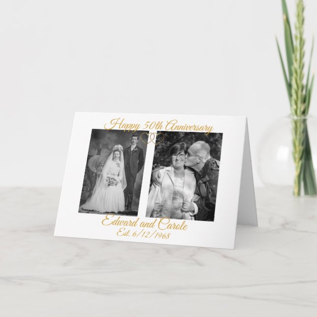 Personalized Wedding Photos 50th Anniversary Card (Front)