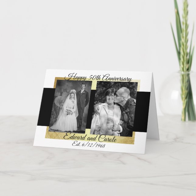 Personalized Wedding Photos 50th Anniversary Card (Front)
