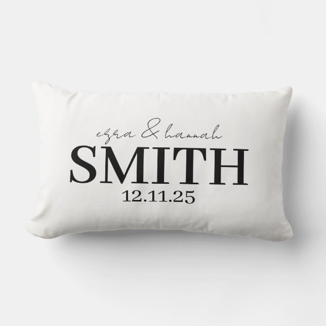 Personalized Wedding Pillow, Last Name & Date Lumbar Pillow (Front)