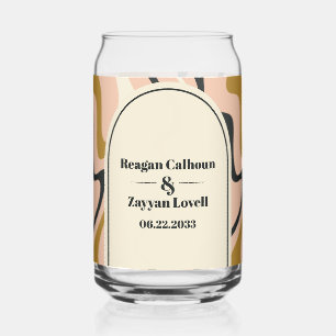 Personalized Wedding Pink Gold Retro Swirl Arch Can Glass