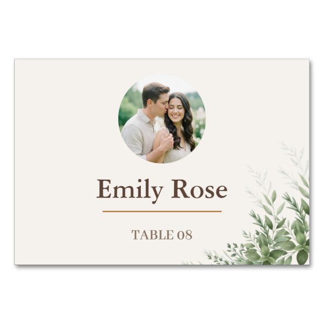 Personalized Wedding Place Card  Rustic Botanical (Front)