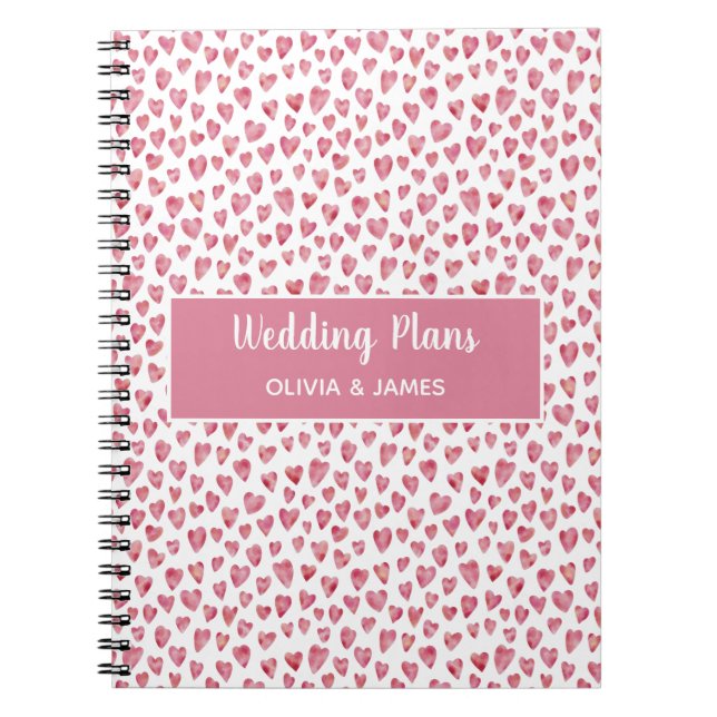 Personalized Wedding Plan Notebook Pink Love Heart (Front)