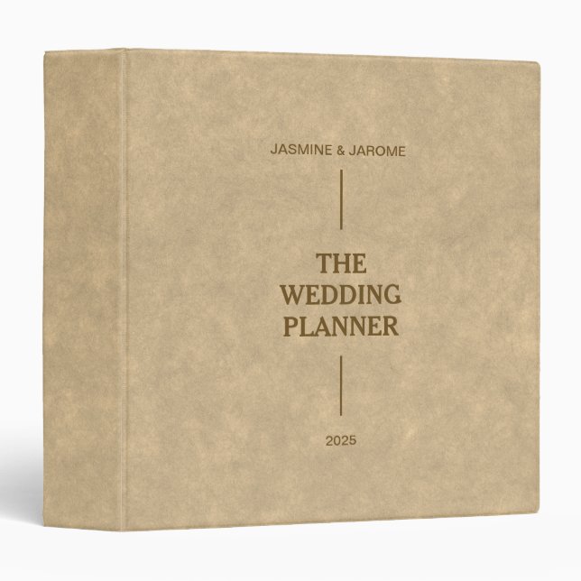Personalized Wedding Planner Beige Velvet Texture Binder (Front/Spine)