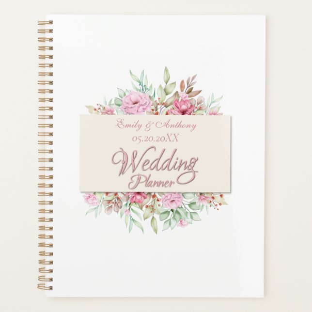 Personalized Wedding Planner, Romantic Floral  Planner (Front)