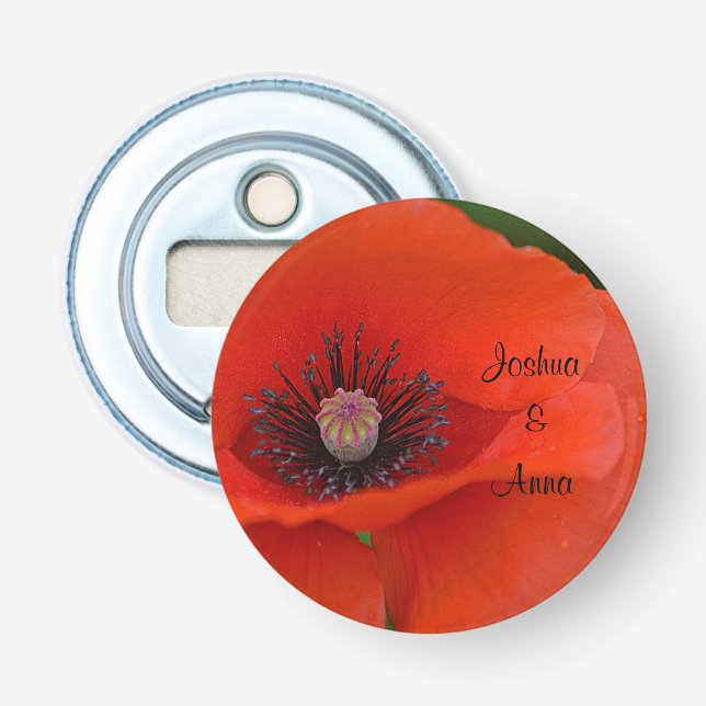 Personalized Wedding Poppy Bottle Opener (Front)