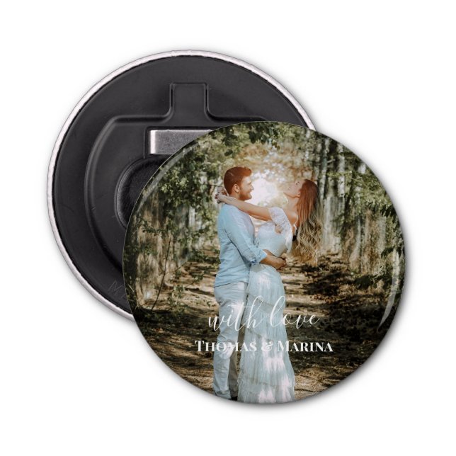 Personalized Wedding Portrait Modern Calligraphy Bottle Opener (Front)