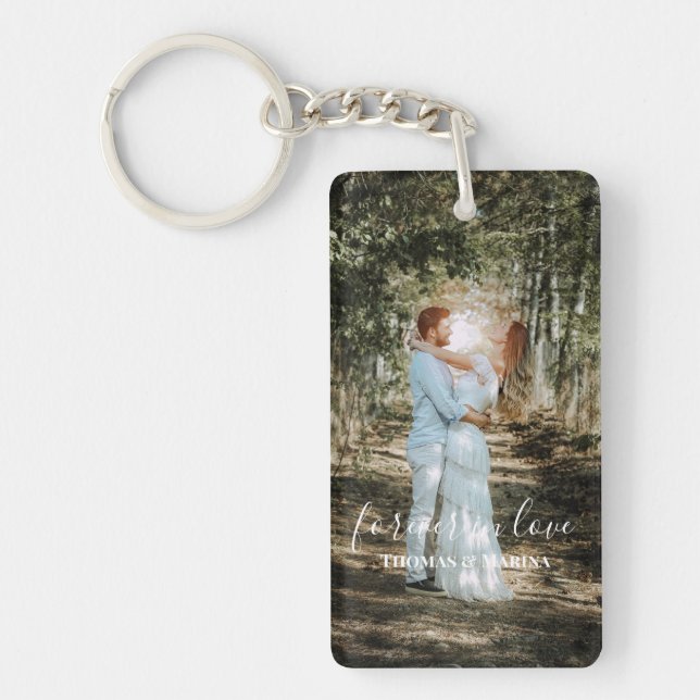 Personalized Wedding Portrait Modern Calligraphy Keychain (Front)
