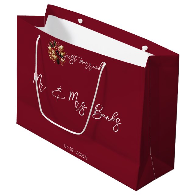 Personalized Wedding Present Wrap | Bride & Groom  Large Gift Bag (Front Angled)
