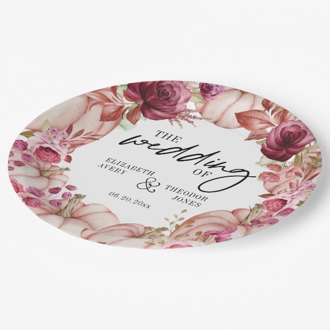 Personalized Wedding Pumpkin Autumn Paper Plate (Angled)