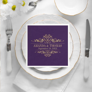 Personalized Wedding Purple Elegant Paper Napkins