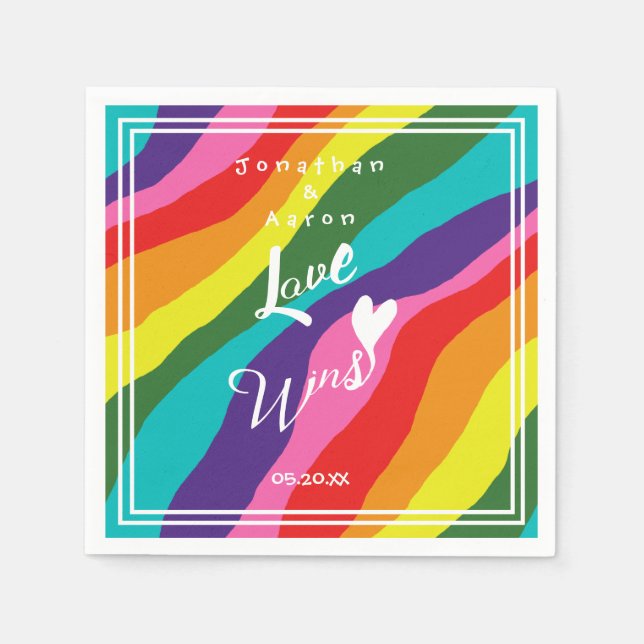 Personalized Wedding Rainbow Love Wins Napkin (Front)