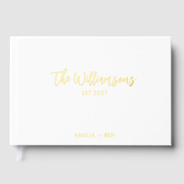 Personalized Wedding Reception Elegant Script Gold Guest Book (Front)