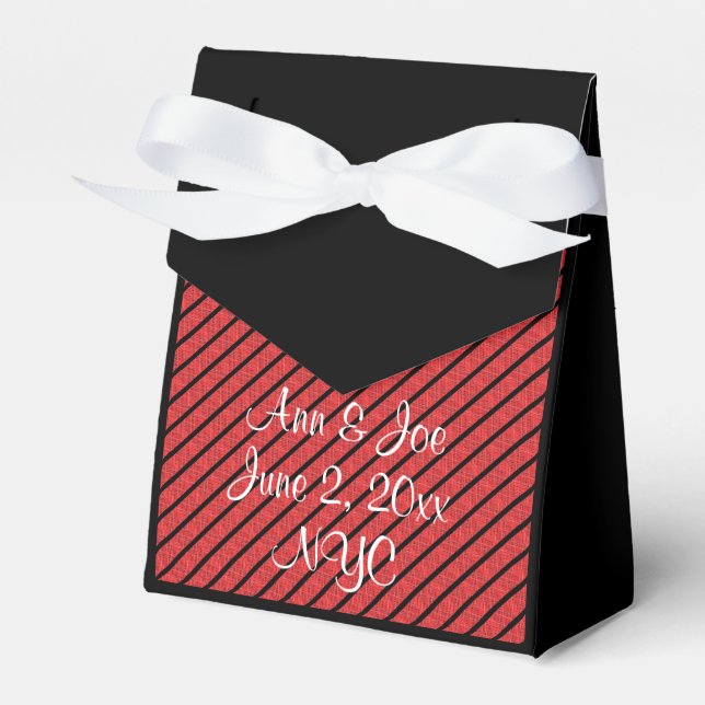 Personalized Wedding Red Black Stripes Favour Box (Front Side)