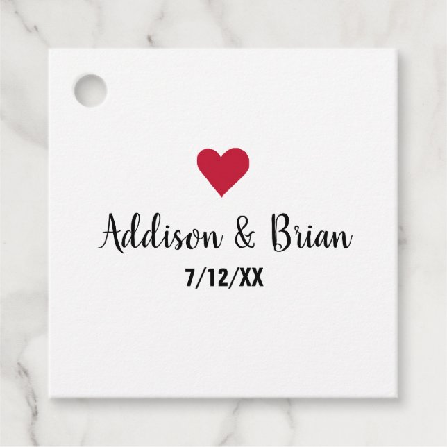 Personalized Wedding Red Heart Gift Tags (Front)