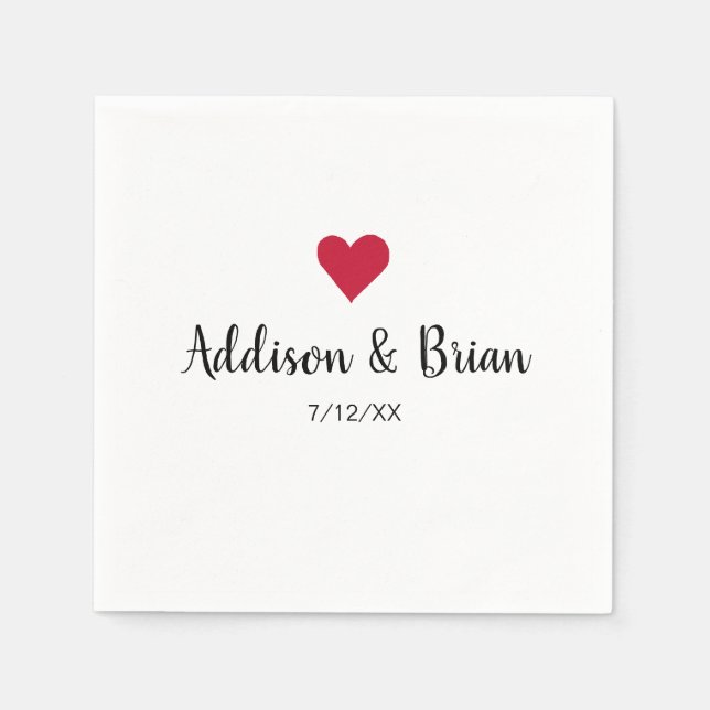 Personalized Wedding Red Heart Napkin (Front)