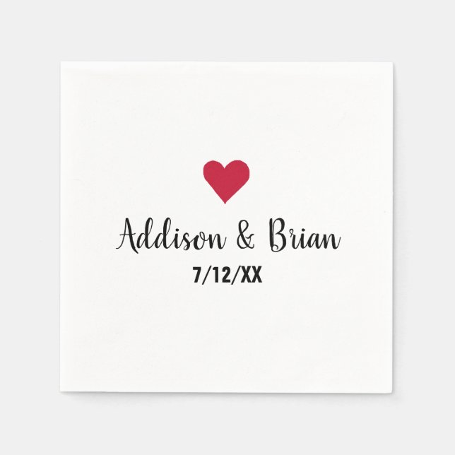 Personalized Wedding Red Heart Napkin (Front)