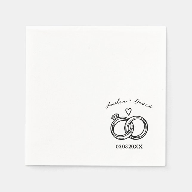 Personalized Wedding Ring Hand Drawn couple  Napkin (Front)