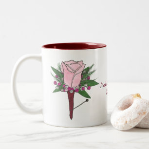 Personalized Wedding Rose Boutonniere Flower Mug