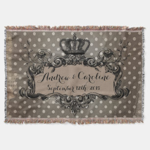 Personalized Wedding Royal Crown on Dots Throw Blanket