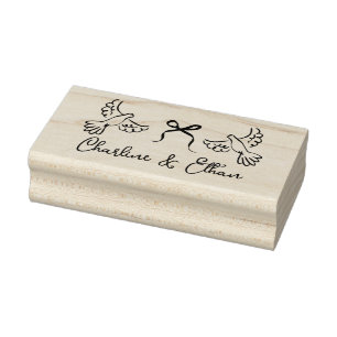 Personalized Wedding Rubber Stamp with Doves 
