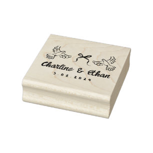 Personalized Wedding Rubber Stamp with Doves 