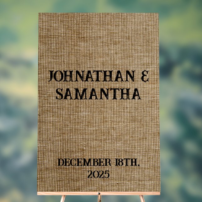 Personalized wedding rustic burlap nature pattern acrylic sign (Neutral)