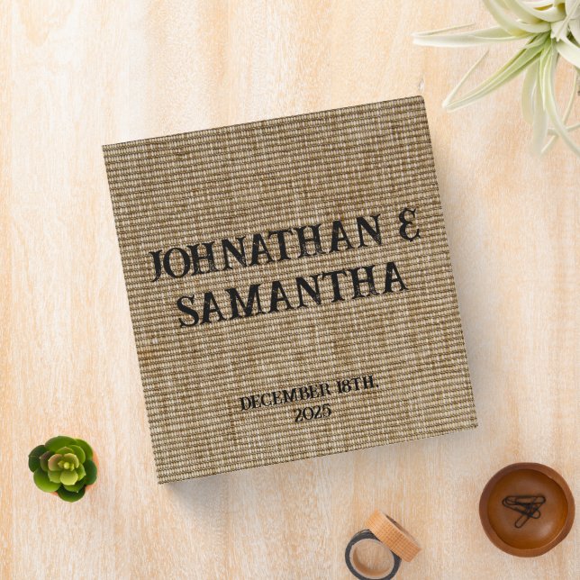 Personalized wedding rustic burlap nature pattern binder (In Situ)