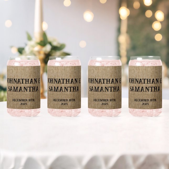 Personalized wedding rustic burlap nature pattern can glass (Insitu (Wedding))